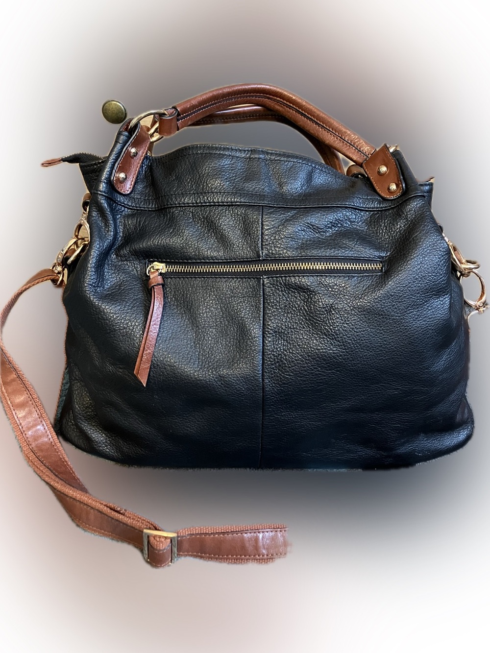 Cynthia Rowley Black Leather Tote with Brown Handles - Picture 2 of 14